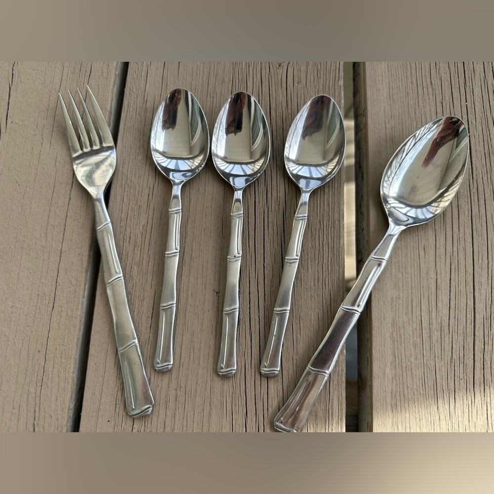 Lot of 5 Vintage National ESCAPADE Stainless Bamboo Japan  Quality Silverware